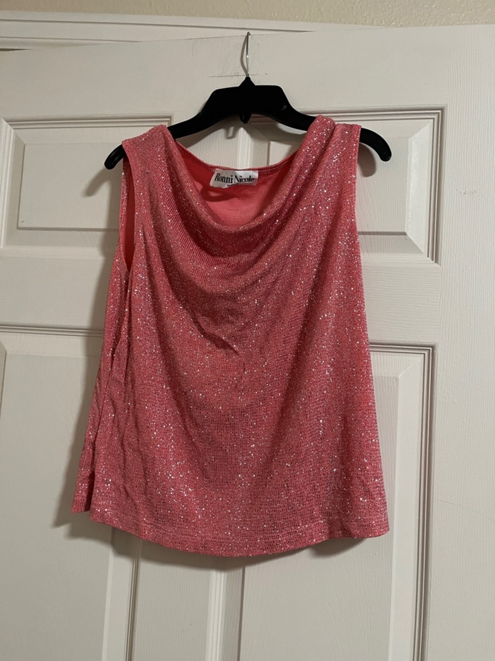 Ronni Nicole Glittery Pink Cowl Neck Sleeveless Camisole